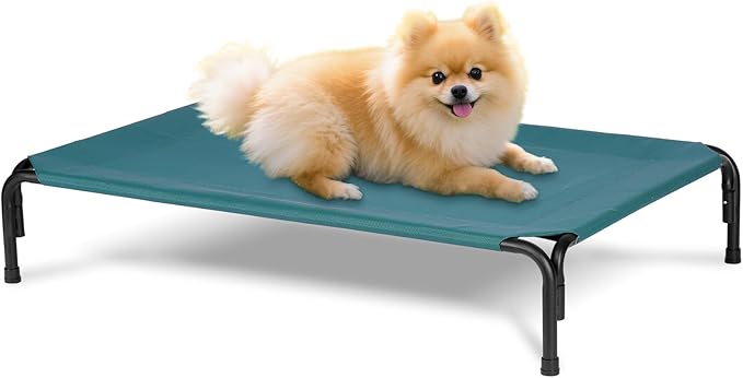 PVY Elevated Dog Bed for Outdoor, Medium Raised Dogs Cot for Training, Cooling Pet Beds with Washable Mesh, Indestructible Lifted Platform for Outside Camping, 35 inch Green