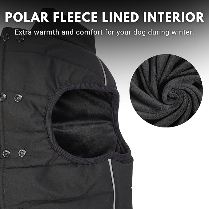 Spark Paws Dog Winter Jacket, Water-Resistant Coat, Warm Reflective Windproof Fleece-Interior, for Medium and Large Dogs - Black - 3XL