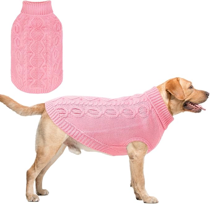 SCENEREAL Knitted Dog Sweater for Large Medium Small Dogs, Cat Dog Winter Coat Warm Sweatershirts Outfits, Classic Pet Clothes with Leash Hole, Soft Pet Knitwear Apparel for Girls Boys, Pink XL
