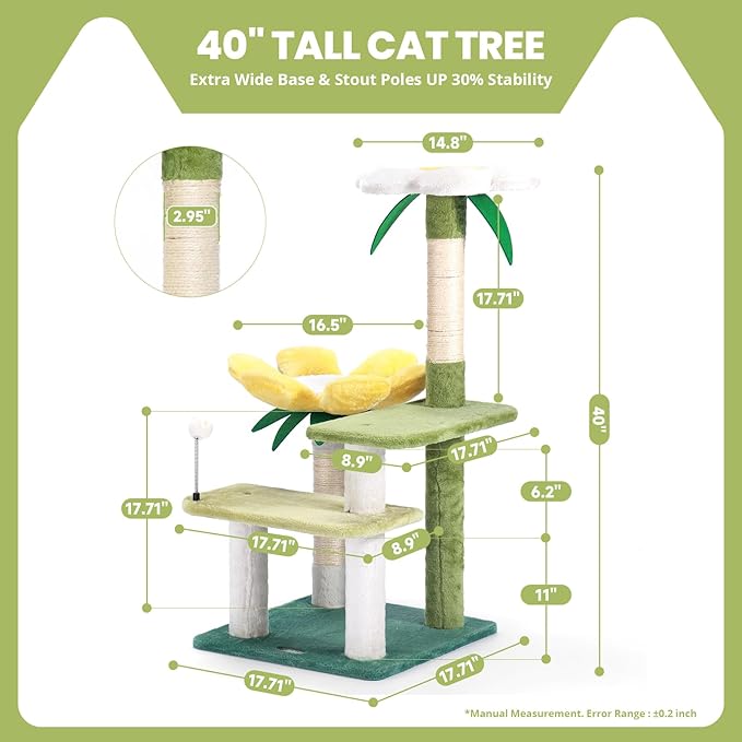 HYABi 40-Inch Avocado Cat Tree Tower - Small Garden Cat Condo with Multi-Level Activity Platform & Scratching Posts, Perfect for Indoor Kittens and Play