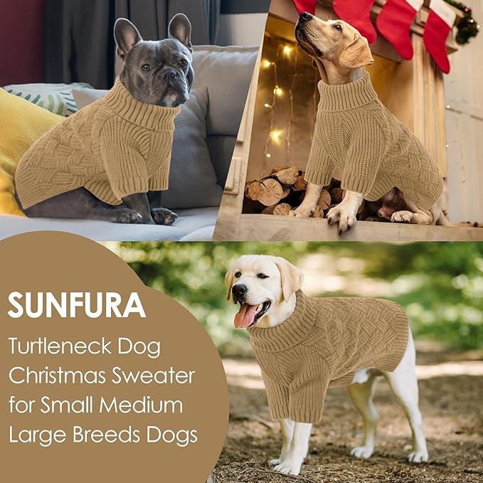 SUNFURA XS Dog Sweater, Small Dog Sweater Doggie Knitted Knitwear for Winter, Cat Pullover Christmas Sweatshirt for Yorkie Chihuahua, Warm Thick Turtleneck Clothes for Puppy, Camel X-Small