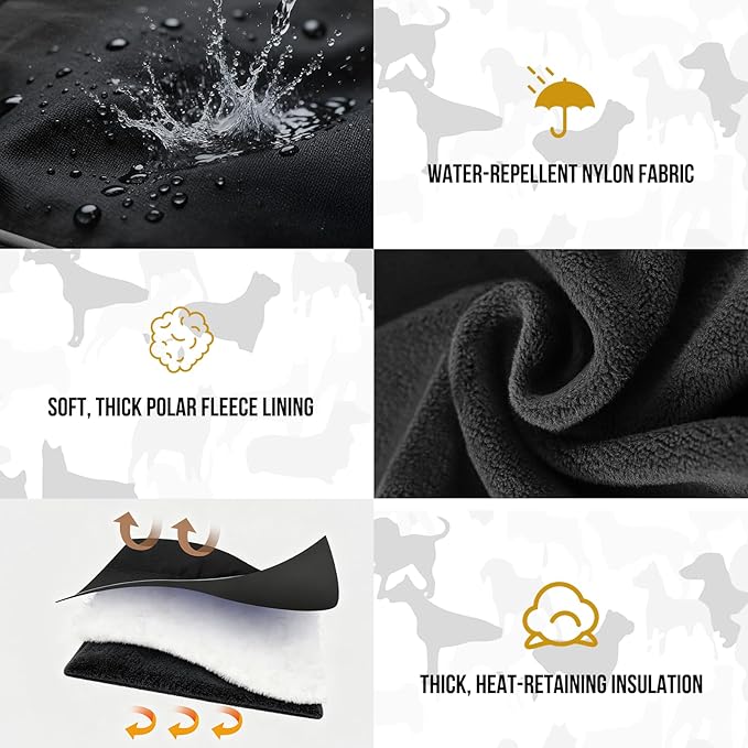 OneTigris Dog Coat Waterproof Dog Jacket with Adjustable Buckle Hook & Loop Windproof Cold Weather Coats for Small Medium Large Dogs (Black, Medium)