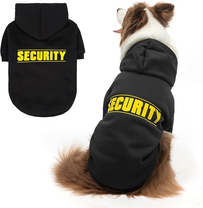 SCENEREAL Security Dog Hoodie Sweater & Jacket - Brushed Fleece for Small to Large Dogs with Hat & Leash Hole Weather & Occasions