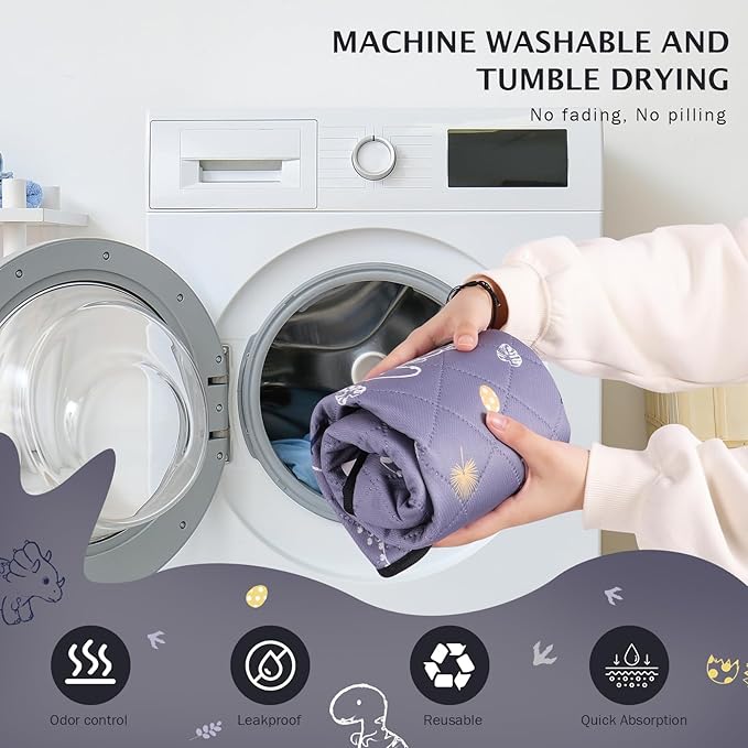 IEUUMLER Washable Pee Pads for Dogs, 2 Pack Non-Slip & Waterproof Pack Whelping Pad, Reusable Washable Puppy Potty Training Pad with Fast Absorbent for Playpen EU007 (Gray Dinosaur, 36"X24"-2pcs)