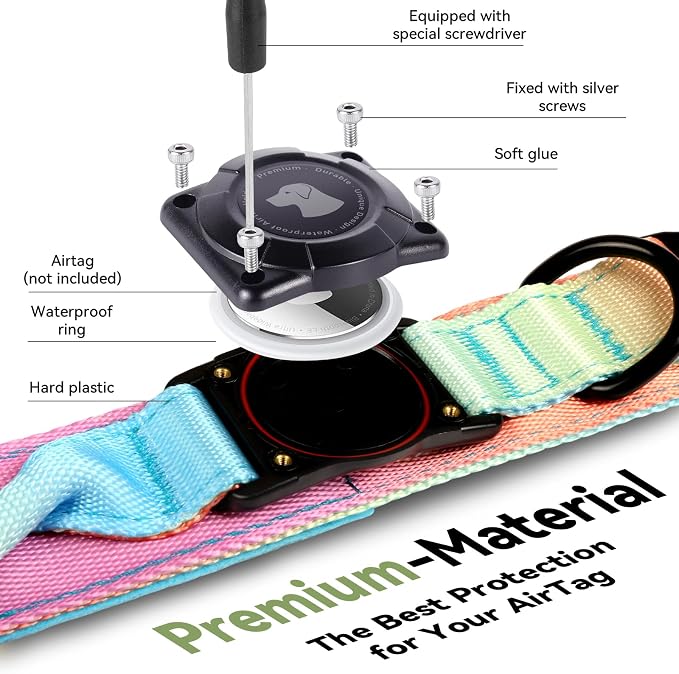2026 Upgrade Waterproof Tactical AirTag Dog Collar, Built in AirTag Holder | Comfortable Control Handle, Quick Release Metal Buckle, Durable 1000D Nylon, For Medium to Large Dogs, Pastel lcing,M