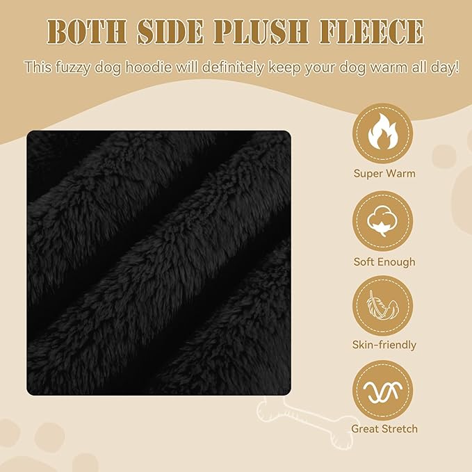 Fuzzy Dog Sweaters for Medium Dogs Dog Hoodie Sweater Clothes Warm Soft Cozy Pet Coats Hooded Sweatshirt Medium Pet Hoodie(Black-M)