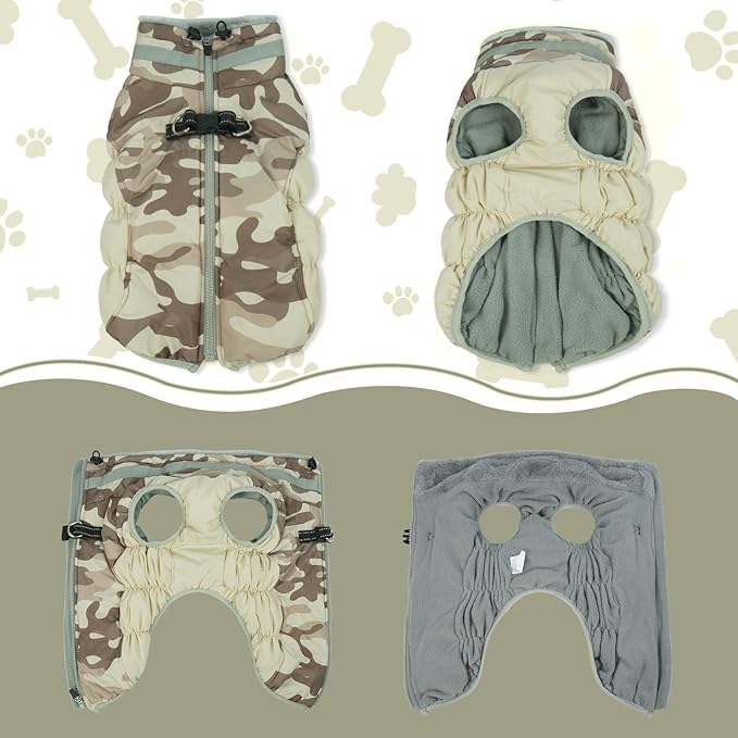 Lelepet Warm Dog Winter Coat Dog Coats for Medium Dogs Waterproof Dogs Jacket with Harness Built in Reflective Cold Weather Coats Windproof Zip-Up Winter Fleece Vest Snowsuit Dachshund Desert Camo