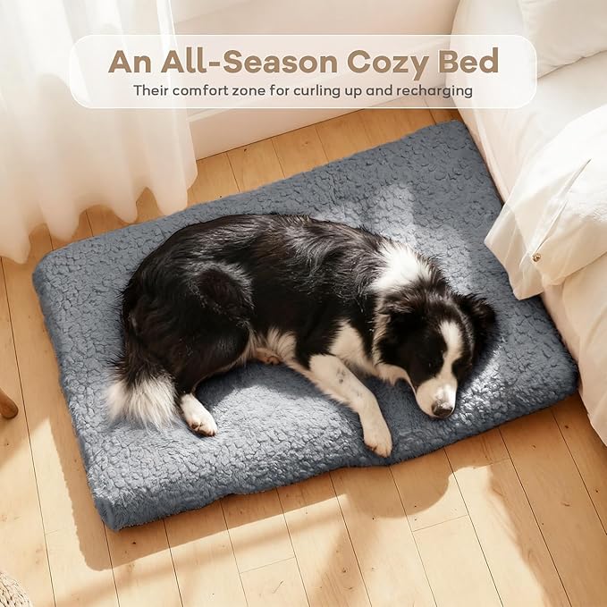 Mora Pets Dog Bed Comfy Dog Crate Beds Plush Pet Sleeping Mat Washable Pets Mattress Anti-Slip Crate Mat Soft Kennel Pad for Extra Large, Medium, Small Dogs Cats Breeds, 41" x 27", Grey