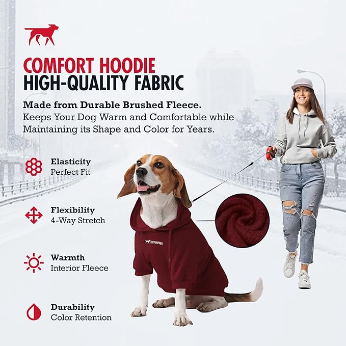 Tuff Pupper Dog Hoodie | Premium Quality Insulated Fabric | Ultra Soft Interior for Superior Comfort | Elastic Cuffs & Drawstring for Warmth | Stretch Fit Suitable for All Breeds (Red, XS)