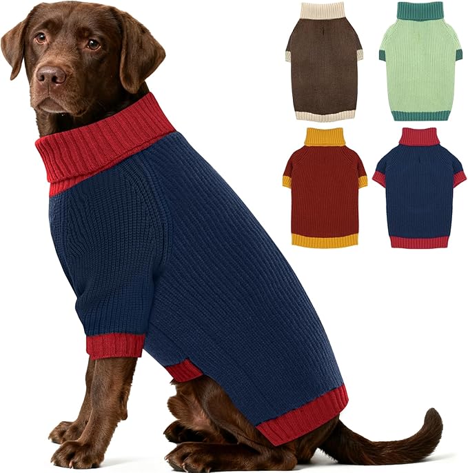Dog Sweater XL, Turtleneck Sweaters for Large Dogs Girl Boy, Thermal Knit Sweatshirt with Leash Hole, Warm Big Dog Christmas Sweater for Beagle Cocker Spaniel, NavyBlue XL