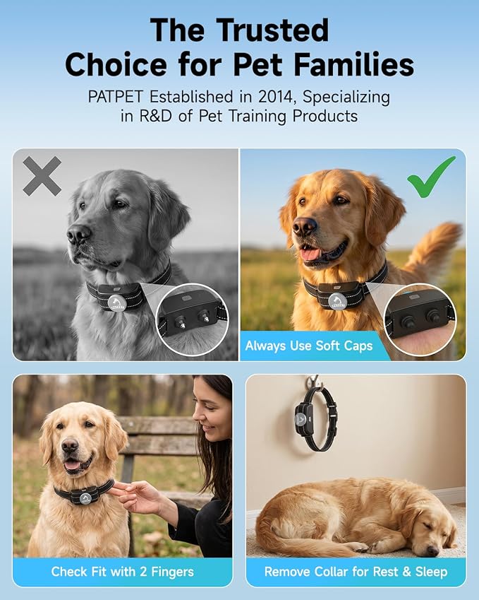 PATPET Dog Shock Collar for 2 Dogs - Dog Training Collar with Remote | 1000Ft Waterproof Shock Collar for Dogs, 3 Training Modes(Beep,Vibration,Shock) for 15-100lbs Small Medium Large Dogs