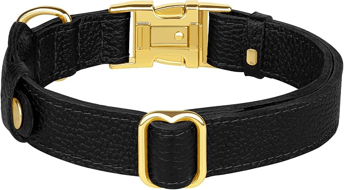 Leather Airtag Dog Collar - Soft Tracking Dog Collar with Apple AirTag Holder and Metal Buckle - Safety GPS Pet Collars for Small Medium Large Dogs Puppy Pink Red (Black, M, 14"-18" Neck Fit)