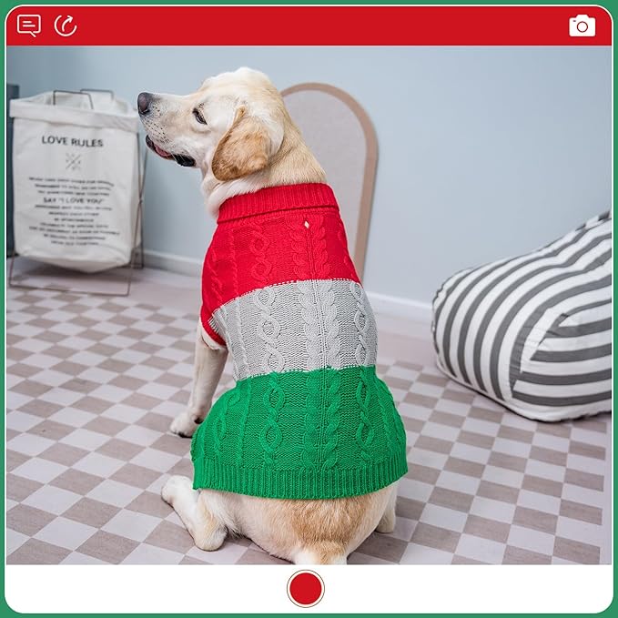EXPAWLORER Dog Sweater - Large Dogs Fall Sweaters for Girls Boys,Classic Turtleneck Knitwear Dog Clothes for Cold Weather, Cable Knit Dogs Outfit,Coat,Pet Apparel Gift(Red&Green,L)