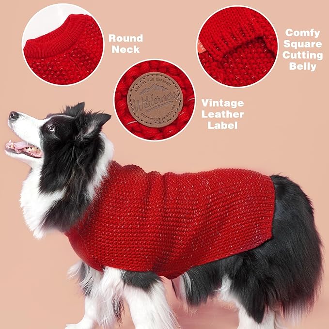 KYEESE Dog Sweater with Leash Hole Comfy Pullover Sweater Medium Size Male with Reflective Yarn Warm Pet Coats Stretchy Cozy Lightweight Thick Knitwear Dog Clothes,Red, X-Large