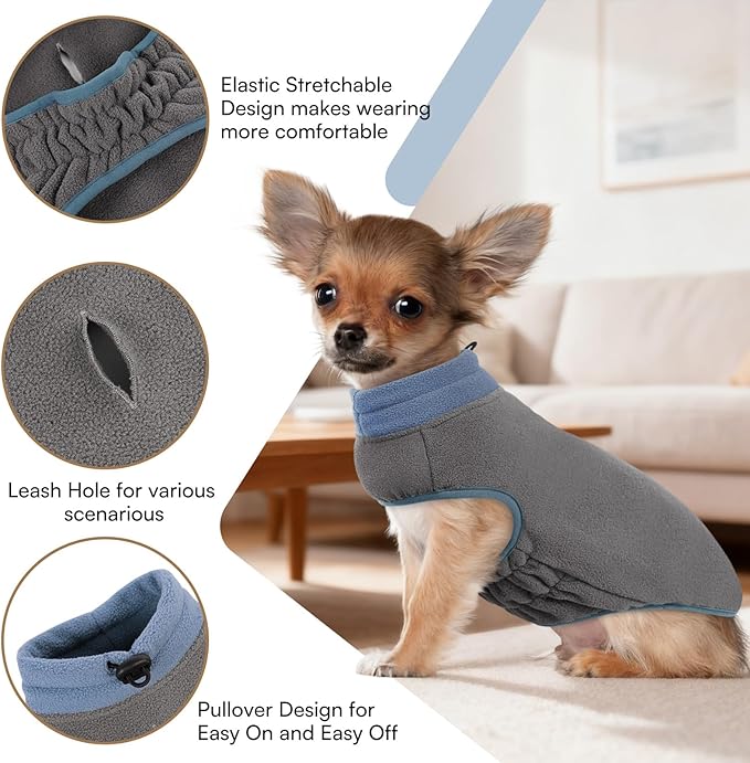 Queenmore Dog Sweater,Soft Fleece Vest Pullover Dogs Jacket with Elastic Stretchable,Warm Winter Dog Coats Cold Weather Doggy Dachshund Sweaters for Small Dogs Cats Boy or Girl (Grey, S)