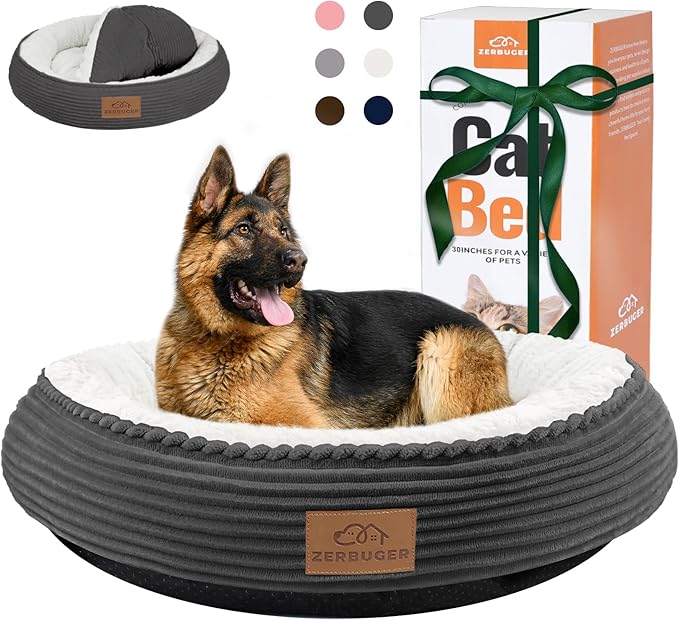 Zerbuger 30in Dog Bed Sofa for Small/Medium/Large Dogs, Machine Washable Supportive Foam Pet Couch with Washable Removable Mat and Non-Slip Bottom, Pet Cuddler for Indoor/Outdoor/Car/Cage, Dark Grey