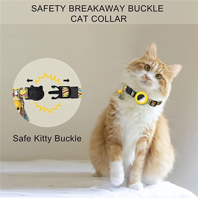 Cat Collar with AirTag Holder – Breakaway Lightweight Woven Cat Collar, Adjustable with Bell for Cats & Kittens (Twilight Calm Set) | Amazegoods