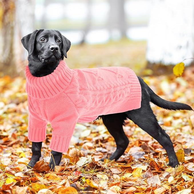 ASENKU Knitted Dog Sweater, Pullover Big Thermal Dog Winter Sweater, Turtleneck Doggy Sweaters for Large Medium Dogs Boy Girl,Warm Pet Sweatshirt for Boston Terrier,French Bulldog,L