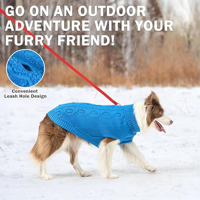 SCENEREAL Knitted Dog Sweater for Large Medium Small Dogs, Cat Dog Winter Coat Warm Sweatershirts Outfits, Classic Pet Clothes with Leash Hole, Soft Pet Knitwear Apparel for Girls Boys, Lake Blue XXL