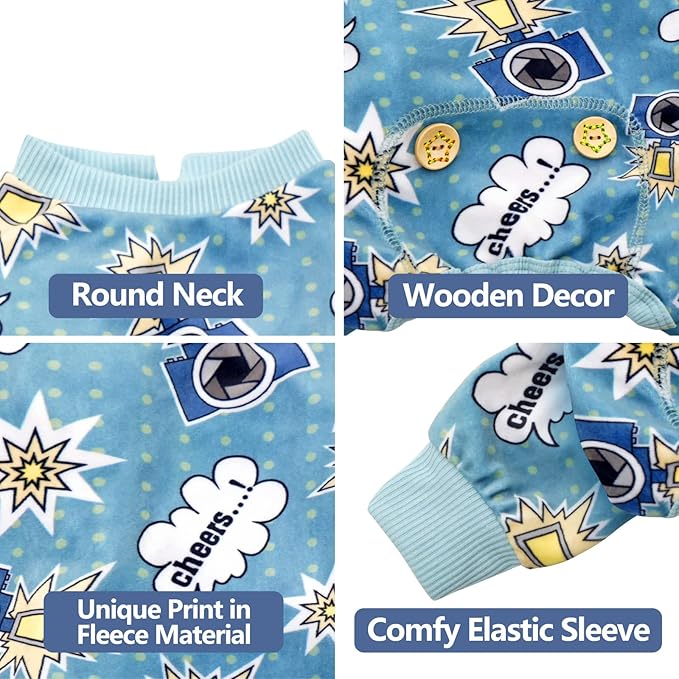 KYEESE Dog Pajamas Velvet Dog Pajamas Small Sized Dogs Dogs Pjs with Camera Pattern Soft Doggie Jammies Stretchy Doggie Clothes Puppy Onesie Comfy Pet Coat Pet Costume, X-Small