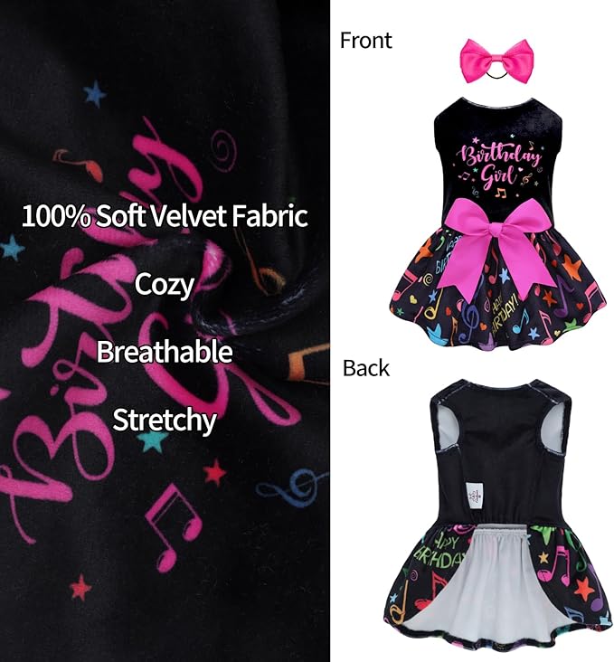 CuteBone Birthday Dog Dresses Velvet Holiday Small Dogs Clothes Onesie Pet Apparel Girl Puppy Skirt with Bow Hair Rope CVA50S-D