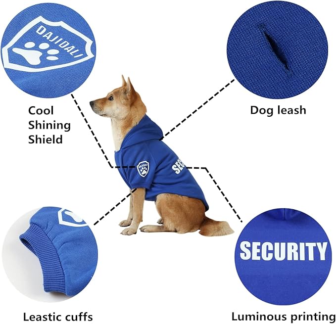 Dog Security Hoodie with Glow-in-The-Dark Prints DAJIDALI Dog Clothes Apparel Winter Sweatshirt Warm Sweater Jacket Coat Hoodie for Small Medium Large Dog Cat