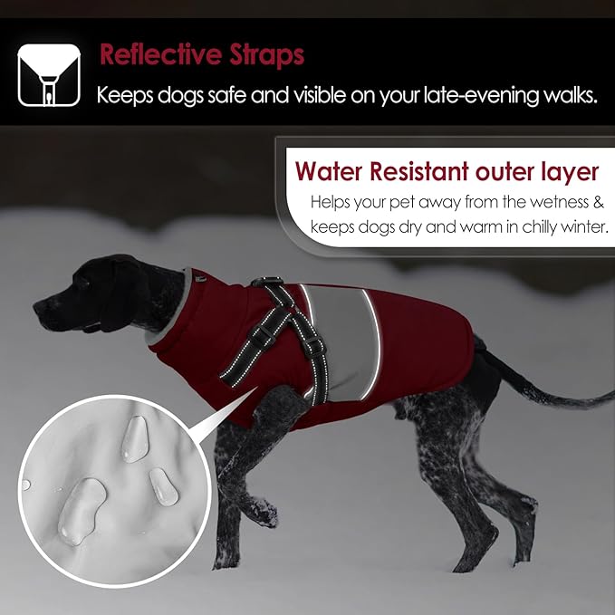 AOFITEE Dog Coat, Dog Christmas Sweater, Dogs Winter Coat with Harness Built in, Reflective Waterproof Pet Jacket with Furry Collar, Pet Snow Suit for Large Dogs, Doberman, Great Dane, XXXL