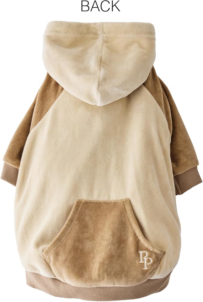 Cooper II Organic Cotton Velour Dog Hoodie Pet Coat for Small, Medium and Large Dogs, Coffee Color Block, XX-Small (4-7 lbs)