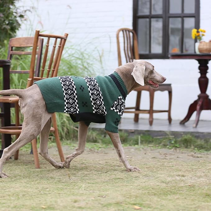 ROZKITCH Large Dog Sweaters for Female Male Dogs, Thick Knit Dog Sweaters for Winter Fall Spring, Breathable Fleece Coat Fair Isle Pattern for Large Dogs Beagle Weimaraner Green XL