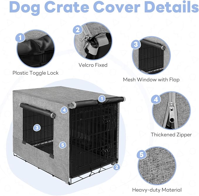 Seiyierr Dog Crate Cover - Kennel Cover Fit for 30 Inch Dog Crate, Double Door Polyester Crate Cover for Wire Dog Crate Indoor Outdoor Protection, Grey