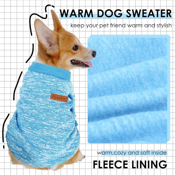 3 Pack Dog Sweaters for Small Dogs Girl Boy Winter Fleece Clothes Warm Soft Dog Sweatshirt Outfit for Dogs Cats Pet Apparel (Navy Blue+Grey+Light Blue, XX-Large)