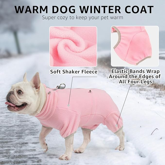 SCENEREAL Fleece Dog Winter Coat with Harness Built in, Soft Pajamas Warm Dog Sweater, Cold Weather Pet Jacket Jumpsuit Apparel Outfit for Small Dogs Walking Hiking Sleep, Pink S