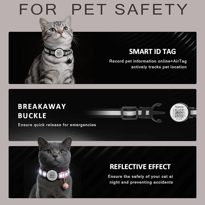 2 Pack Airtag Cat Collar, Breakaway Cat Airtag with Smart ID tag & QR Code Reflective (Reflective Strip & Paw Pattern - Blue, Collar Only)