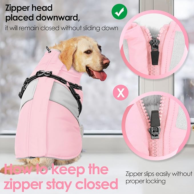 AOFITEE Dog Coat, Large Dog Jacket, Dogs Coat with Harness Built in, Reflective Waterproof Dogs Jackets Winter with Furry Collar, Warm Polar Fleece Pet Sweater Snowsuit for Doberman, Great Dane XXXL