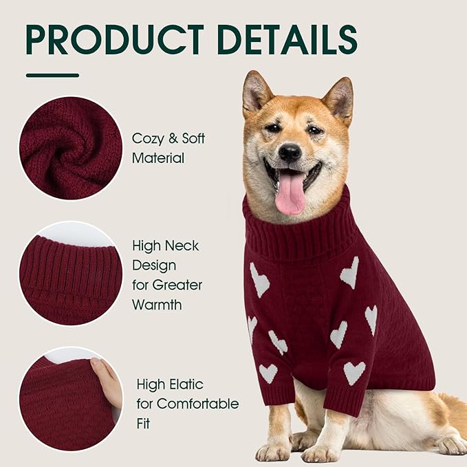 Kuoser Dog Sweater,Warm Dog Sweaters for Extra Large Dogs,Turtleneck Thick XXL Dogs Sweater Christmas Outfit,Cold Weather Pet Winter Clothes Doggie Pullover Girl Boy for Fall Xmas,Red 2XL
