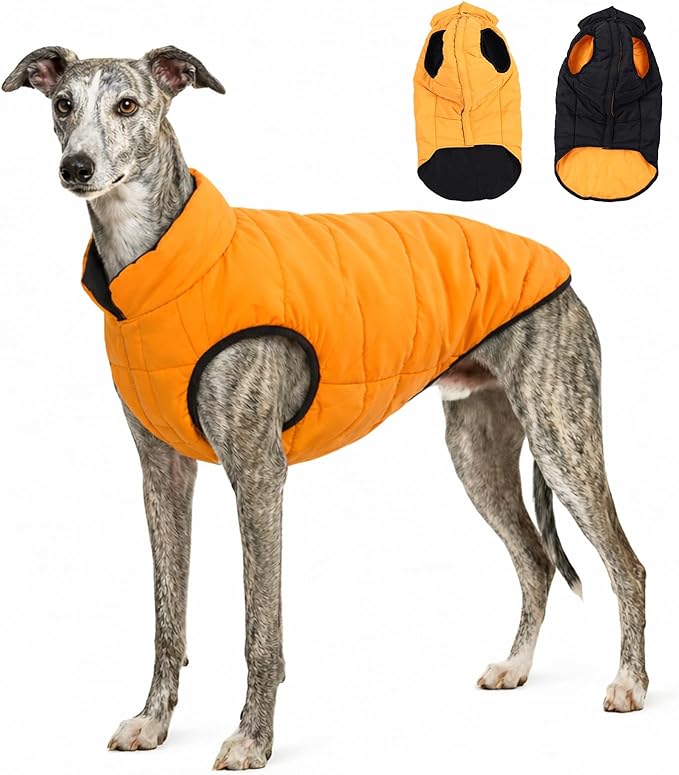 PetWarm Reversible Dog Cold Weather Coats, Waterproof Dog Puffer Vest, Vest for Dogs with Hook-and-Loop Strap, Windproof Outdoor Coat for Winter Walks and Snowy Days, Orange, L