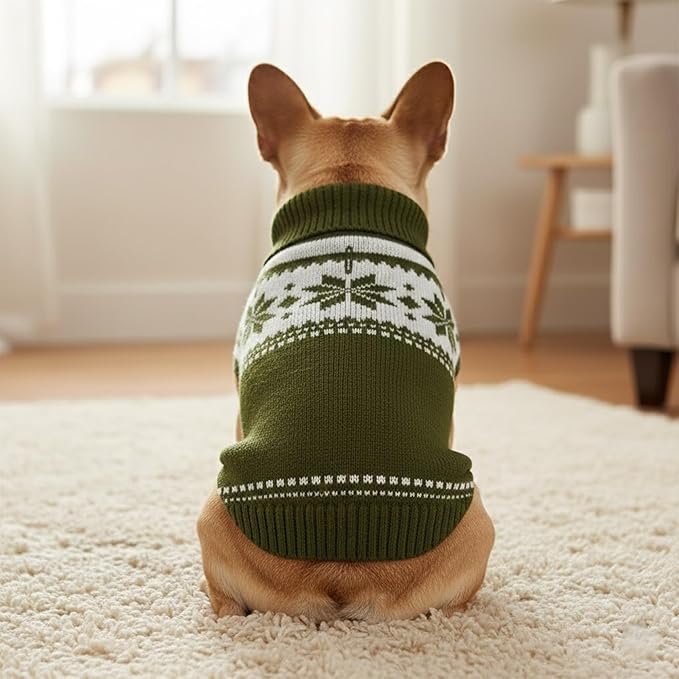 Grewear Colorful Stripes Pattern Pets Knit Sweater, Warm Comfortable Knit Sweater for Pets, Soft Cozy Winter Pet Clothes, Stylish Multi-Colored Sweater for Dogs & Cats Olive S