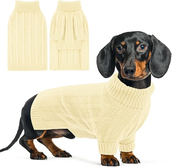 Queenmore XSmall Dog Sweater,Small Sweater for Dog,Soft Knitted Christmas Clothing,Turtleneck Pullover Puppy Sweaters for Dogs Girls Boys,Cozy Pet Knitwear for Teacup,Chihuahua(Light Apricot,XS)