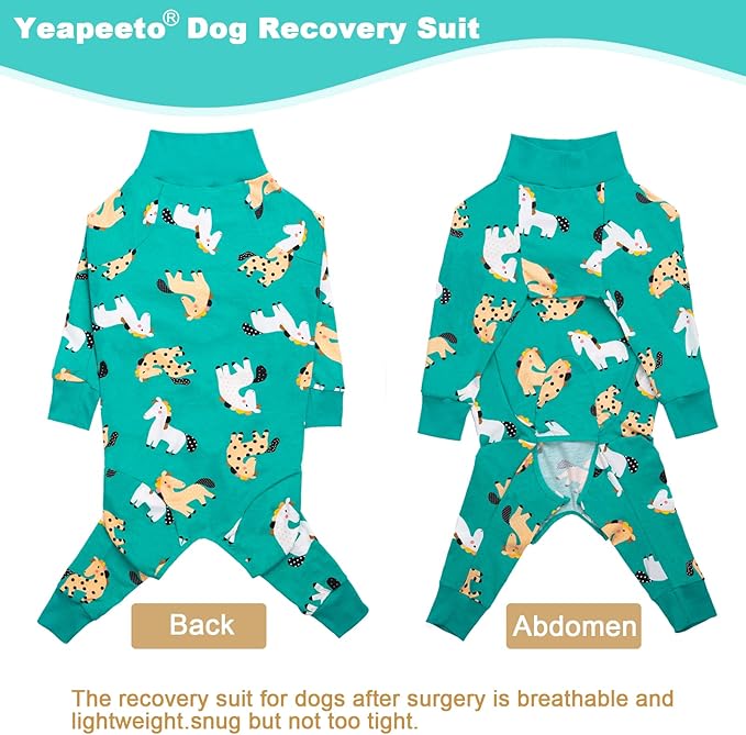 Dog Recovery Suit After Surgery Female Male, Medium Large Dog Neuter Shirt Cone Alternatives Prevent Licking Surgical Onesies (Green Pony, 3XL)
