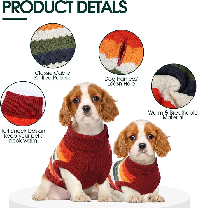 Kuoser Dog Sweater, Large Sweaters for Dogs Doggy Turtleneck Christmas Thanksgiving Outfit, Thick Warm Knitted Dog Winter Vest Puppy Fall Sweater, Pet Cold Weather Sweatshirt Warm Clothes, Red L