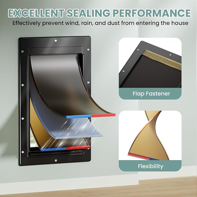 3-Flaps Medium Doggy Door for Wall, Pets Up to 45 lb | Insulation Flap, Magnetic Flaps, Durable Plastic Frame, Closing Panel, Resist Extreme Weather, Never Rust, Easy Installation