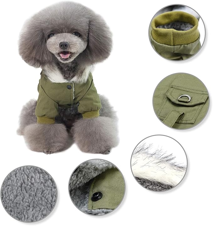 Warm Dog Hooded Trench Coat Windproof Parka Jacket for Cold Weather (L, Green)