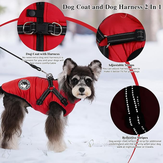 Gyuzh Dog Coat with Harness Puppy Coats Small Dog Harness Jacket Winter Waterproof Jackets for Smal Medium Large Dogs