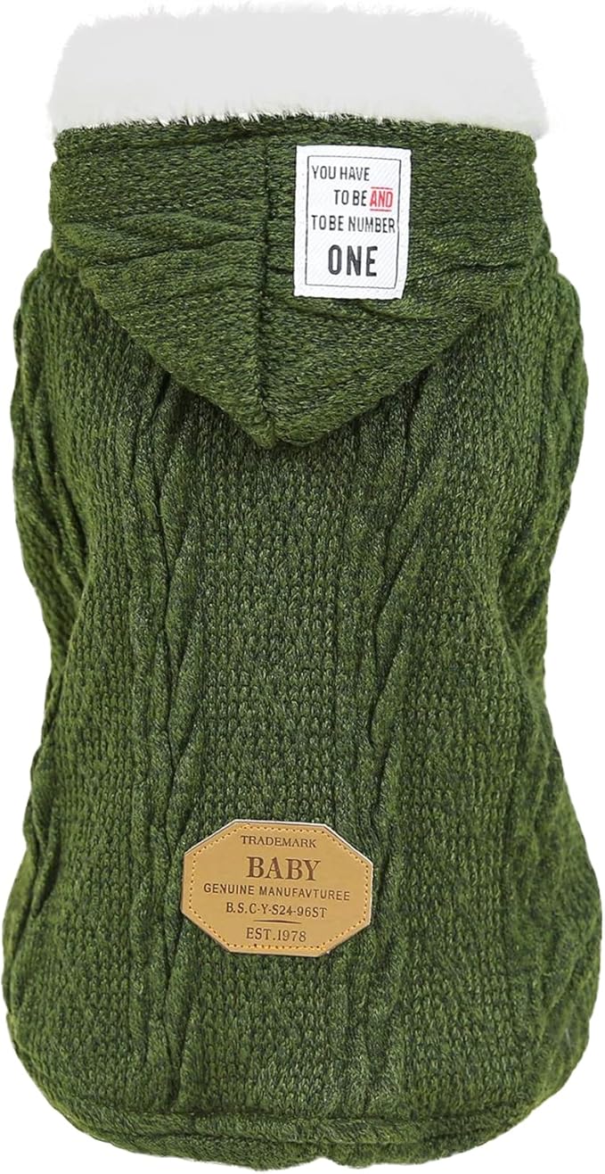 Rdc Pet Clothes Dog & Cat Woolen Sweater with Cap - Winter Warm Turtleneck Fleece Coat (XL, Classic-Green)