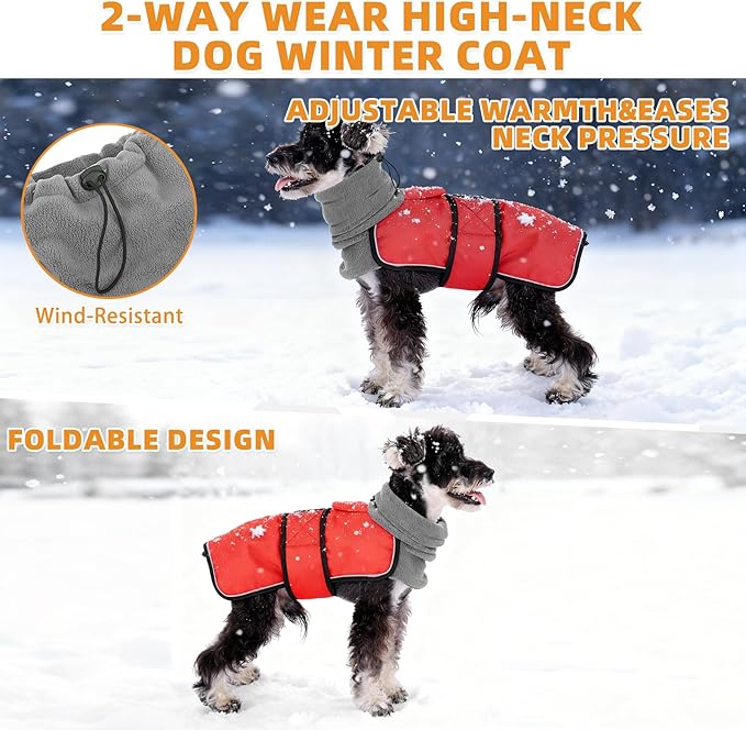 KOOLTAIL Dog Winter Coat for Small Medium Dogs Christmas, Waterproof&Windproof Puppy Jacket with Fleece Lining and High Collar for Cold Weather, Warm Pet Snowsuit Vest Clothes with Leash Hole, Red M