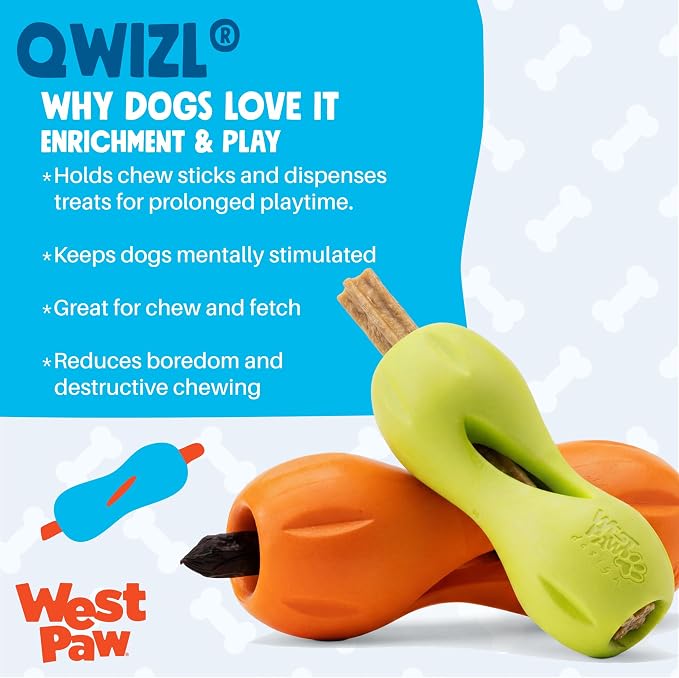 West Paw Zogoflex Qwizl Interactive Treat Dispensing Dog Puzzle Treat Toy for Dogs, Granny Smith, Large