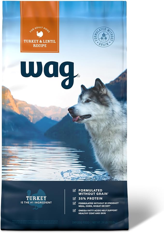 Amazon Brand - Wag Dry Dog Food Grain-Free Turkey & Lentil Recipe, High Protein (24 lb bag)