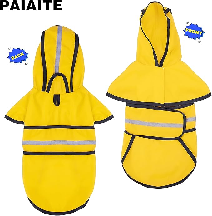Paiaite Dog Raincoat: Hooded Slicker Poncho, Durable Waterproof Jacket with Reflective Stripes for Safety, Convenient Leash Hole Adjustable Fit, Perfect for Small, Medium Large Dogs Orange 2XL