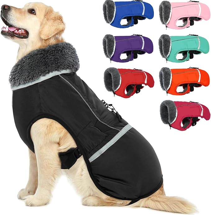 QBLEEV Warm Reflective Dog Jacket, Waterproof Winter Coat With Turtleneck, Thick Fleece Snowsuit for Cold Weather, Christmas Vest Pet Apparel for Small Medium Large Dogs L