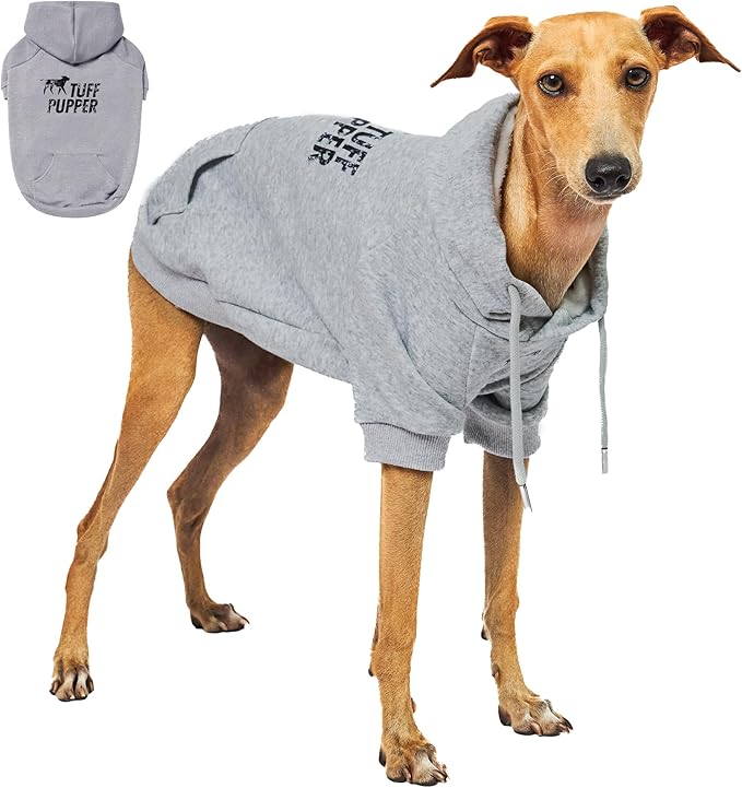 Tuff Pupper Dog Hoodie | Premium Quality Insulated Fabric | Ultra Soft Interior for Superior Comfort | Elastic Cuffs & Drawstring for Warmth | Stretch Fit Suitable for All Breeds (Gray, XXS)